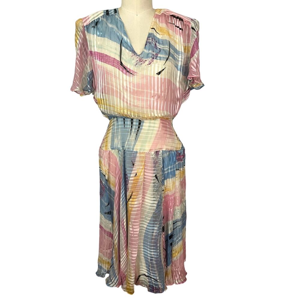 The Silk Farm 10 Midi Dress 100% Silk Made Korea 10 fairy pastels coquette twee